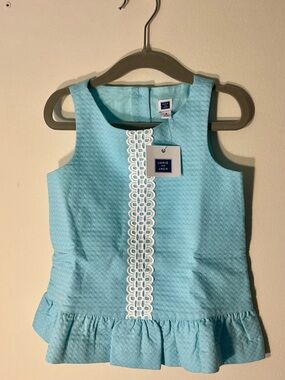 Janie & Jack Shoreline Collection Aqua Blue Coastal Peplum Sleeveless Top 4T